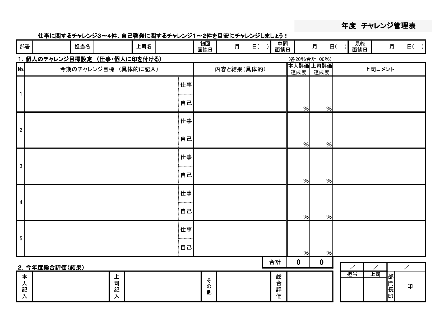 人事考課 チャレンジシート Bizocean ビズオーシャン