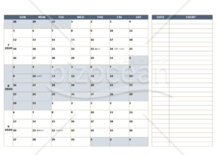 カレンダー02 年7月 8月 9月 横 1枚 エクセル Bizocean ビズオーシャン