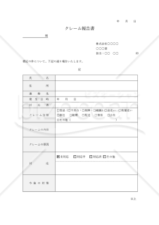 クレーム報告書（表形式版）【分類別】・Word