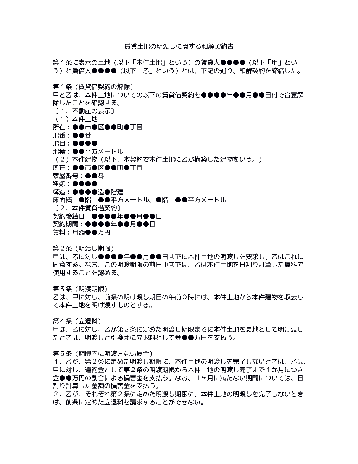 改正民法対応版 賃貸土地の明渡しに関する和解契約書 Bizocean ビズオーシャン