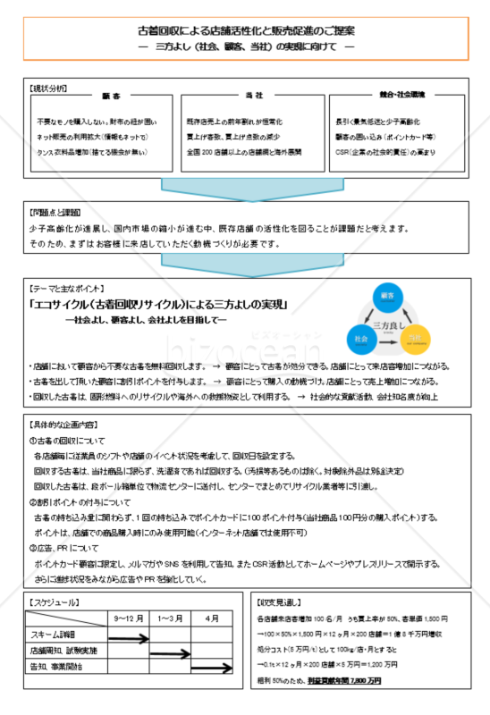 例文の入った企画書（A4・1枚）のテンプレート｜bizocean（ビズオーシャン）