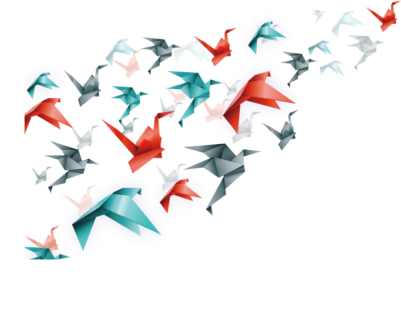 たくさんの折り紙風の鳥が羽ばたくイラスト Bizocean ビズオーシャン