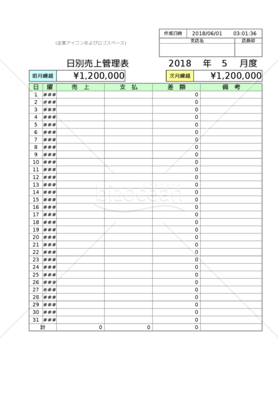 日別売上管理表(小規模小売店・飲食店用)｜bizocean（ビズオーシャン）